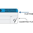 preventative maintenance label with protective laminate flap