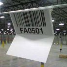 Two-sided Z-style warehouse barcode sign with retroreflective graphics