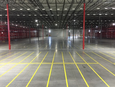 completed warehouse floor line striping