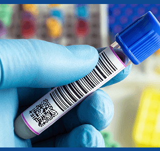 barcode label on laboratory vial