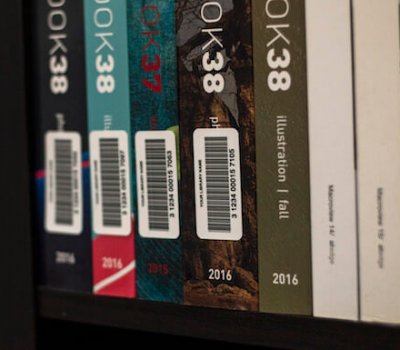 library barcode labels on books