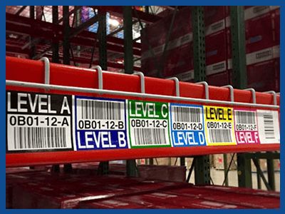 Multicolor warehouse rack location label