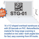 Two-sided Z-shaped overhead hanging warehouse location sign