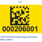 yellow warehouse LPN label with 2D barcode