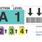 Warehouse rack labels with repositionable adhesive